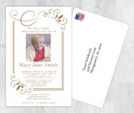 Gold flourish Theme Death Announcement Cards To Remember A Loved One