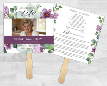 Purple Flowers Theme Funeral Memorial Fan Printing