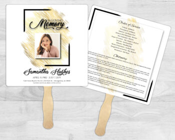 Gold Theme Funeral Memorial Fan Printing