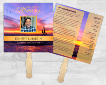 Sailboat Ocean Sunset Theme Memorial Funeral Fan Printing