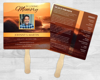 Ocean Sunset Theme Memorial Funeral Fan Printing