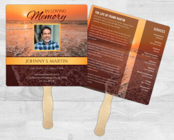 Ocean Sunset Theme Memorial Funeral Fan Printing