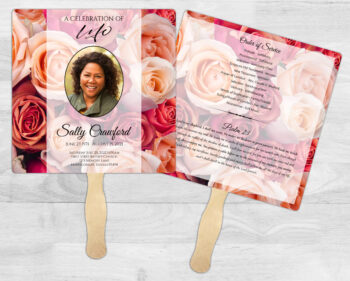 Roses Theme Memorial Funeral Fan Printing