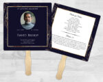 Blue gold leaf Theme Memorial Funeral Fan Printing