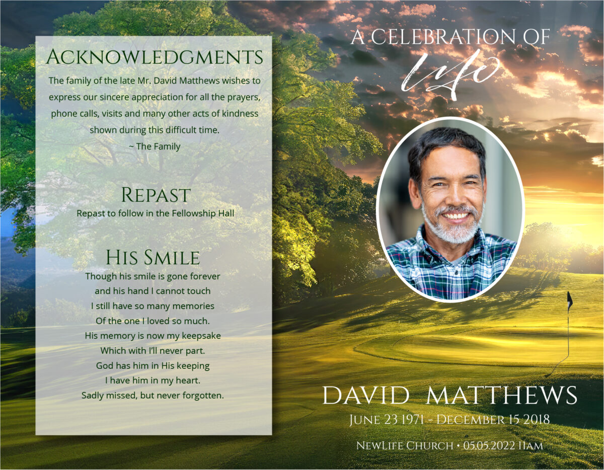 Golf Course Funeral Memorial Program Print