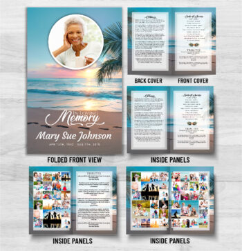 Footprints Sand Beach Sunset Funeral Memorial Program Print