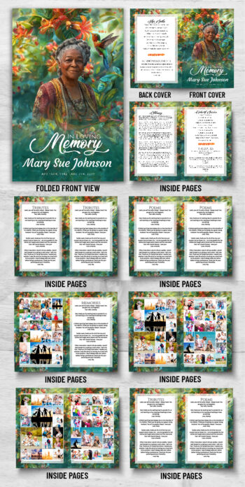 Hummingbird Funeral Program Memorial Program Print