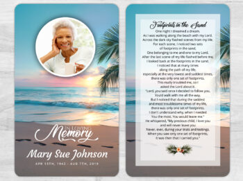 Ocean Beach Footprints Funeral Memorial Prayer Card Print