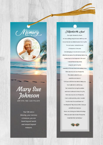 Ocean Beach Footprints Funeral Memorial Bookmark Print