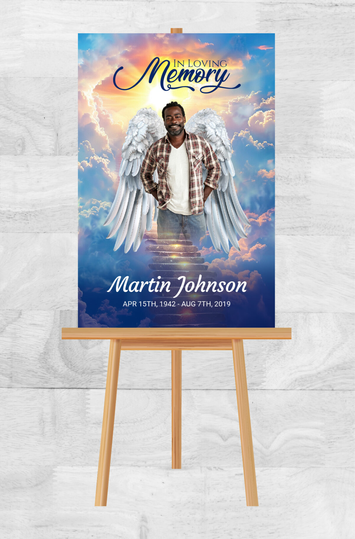 Stairs To Heaven Angel Wings Memorial Funeral Poster Print