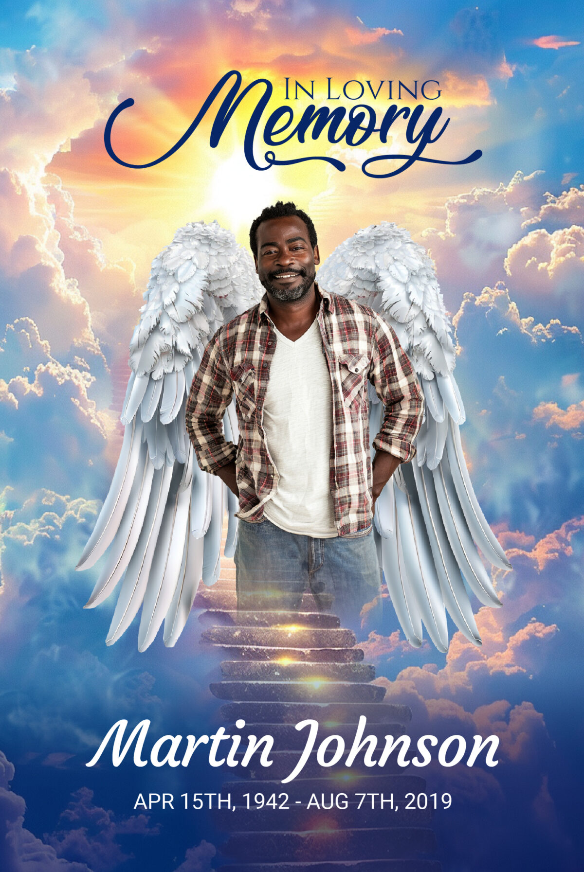 Stairs To Heaven Angel Wings Memorial Funeral Poster Print