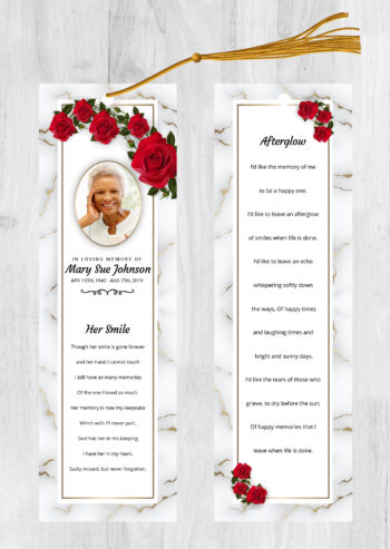 Red Roses Funeral Bookmark Prints Next Day Overnight