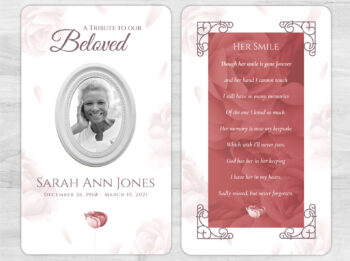 Red Rose Funeral Memorial Card Prayer Card Print