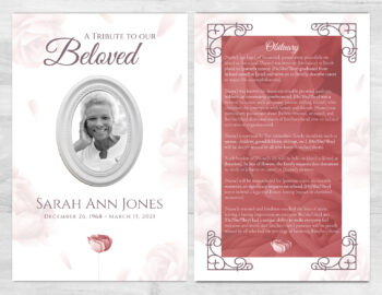 Red Rose Funeral Memorial Non Fold Program Print