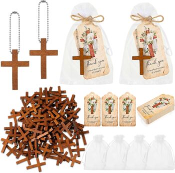 Wooden Cross Keychain with Cards