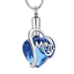 Blue Crystal Heart Mom Pendant Urn