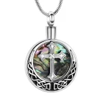 Cross on Abalone Circle Pendant Urn