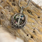 Cross on Abalone Circle Pendant Urn