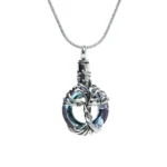 Iridescent Glass Circle with Tree of Life - Memorial Necklace