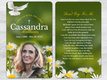 Wildflower Dove Funeral Memorial Prayer Card