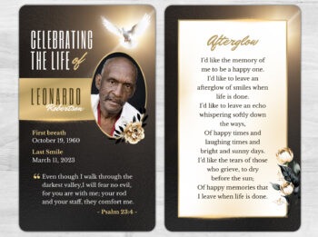 Brown Background Dove Funeral Memorial Prayer Card