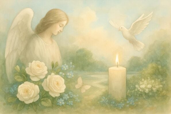Creating a Custom Funeral Program with Multiple Themes: Blending Angels, Nature, and Faith with Compassion - peaceful and comforting visual